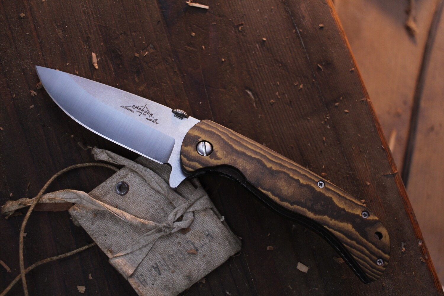 Emerson Huck SF 3.9&quot; Linerlock Flipper / Maple Richlite / Stonewashed  154CM ( Pre Owned )