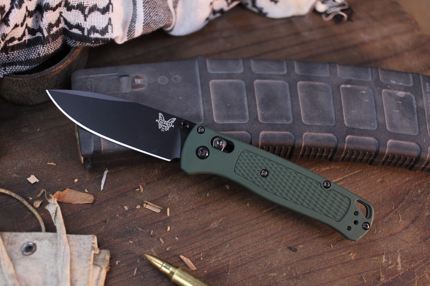 Benchmade NK Custom Bugout 3.24&quot; AXIS Lock Folder / Highland Green Grivory / Black S30V