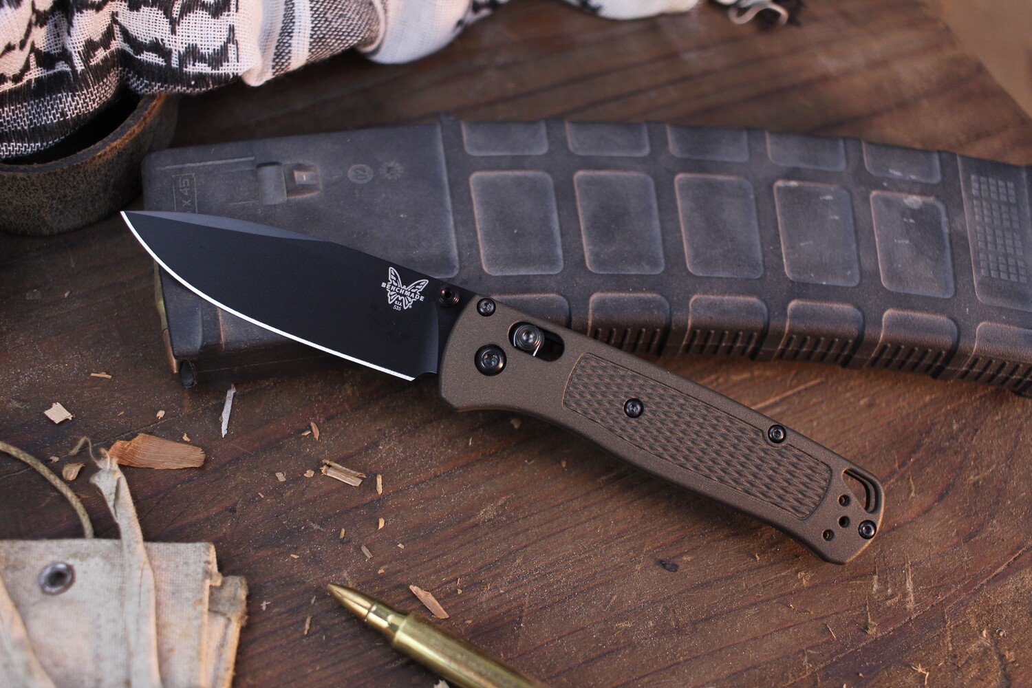 Benchmade NK Custom Bugout 3.24&quot; AXIS Lock Folder / Burnt Bronze Grivory / Black S30V