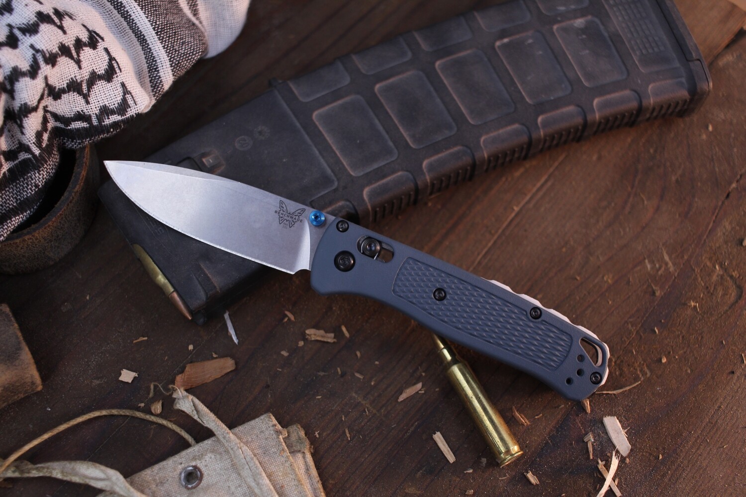 Benchmade NK Custom Bugout 3.24&quot; AXIS Lock Folder / Coldwar Grey Cerakote Grivory &amp; Glow Backspacer / Satin S30V