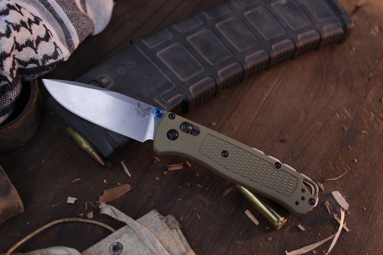 Benchmade NK Custom Bugout 3.24&quot; AXIS Lock Folder / Coyote Tan Grivory &amp; Glow Backspacer / Satin S30V