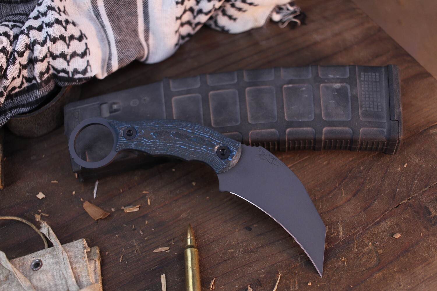 Half Face Blade Karambito 3&quot; Fixed Blade / Arctic Storm Carbon Fiber / Sniper Grey Cerakote Magnacut