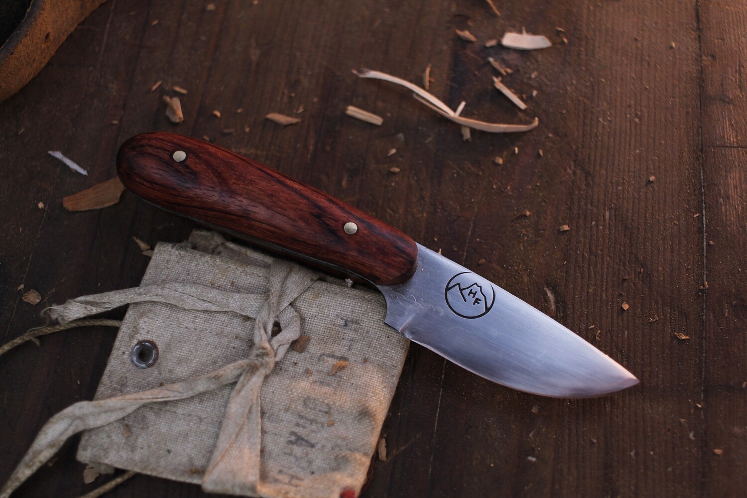 Highlands Forge 2&quot; Fixed Blade Micro Hunter / Bubinga / Satin Forged 1095