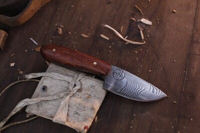 Highlands Forge 2&quot; Fixed Blade Micro Hunter / Bloodwood / Alaskan Forged Mosaic Damascus