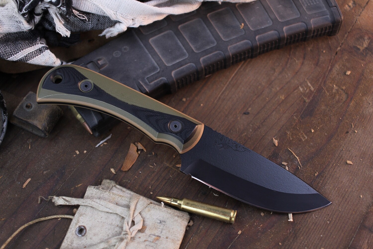 Half Face Blade Cavner 4.2&quot; Fixed Blade / Multi Cam G-10 / Elite Black Cerakote S45VN ( Pre Owned )