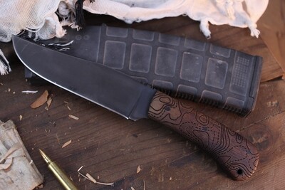 Winkler Belt Knife 4.5" Fixed Blade / Topographic Pattern Maple / Black 80CRV2 ( Pre Owned )
