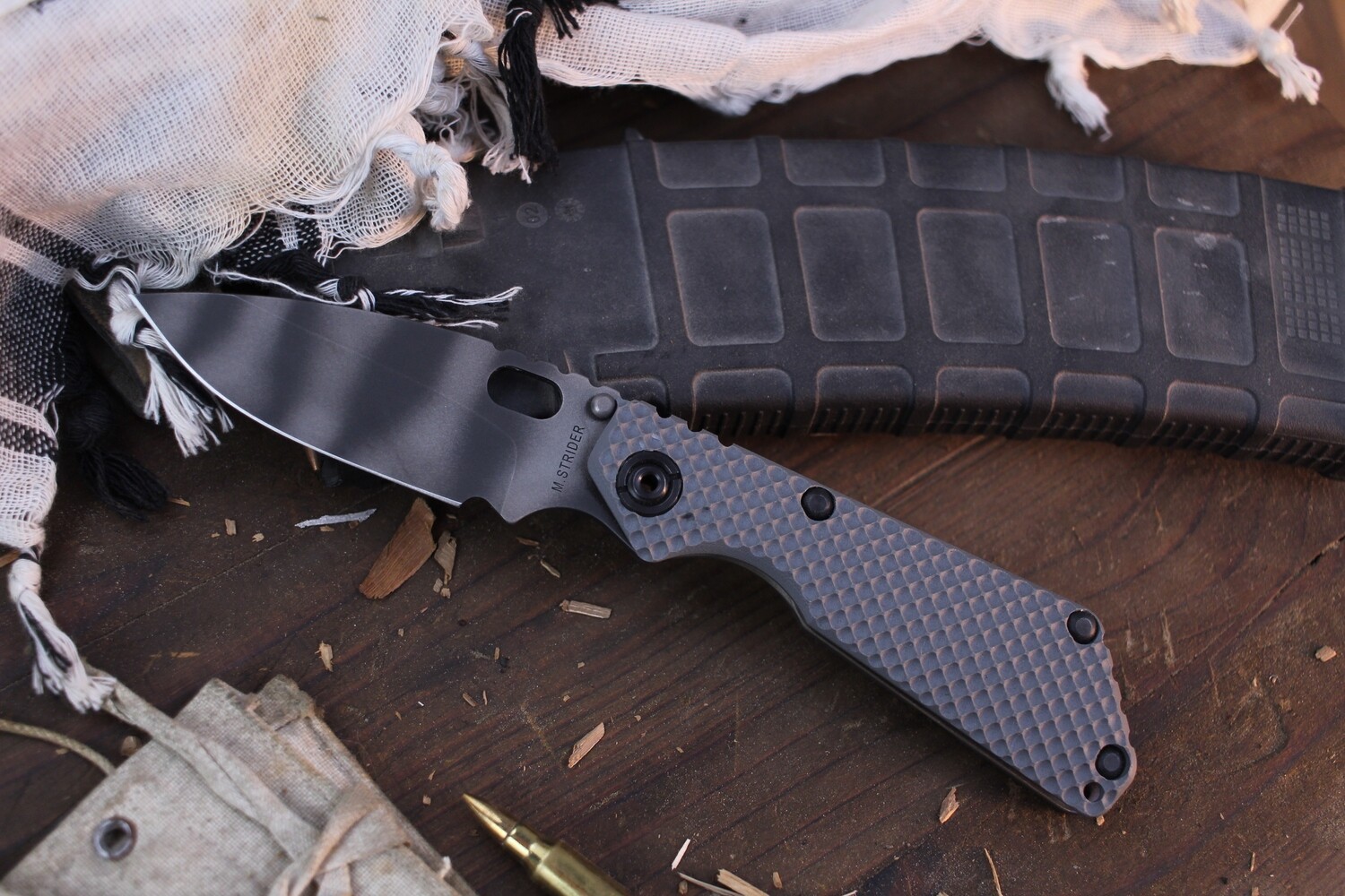 Strider SNG 3.75&quot; Framelock Folder / Grey G-10 Gunner Grip &amp; Flamed Ti / Tiger Strip CPM-154 ( Pre Owned )