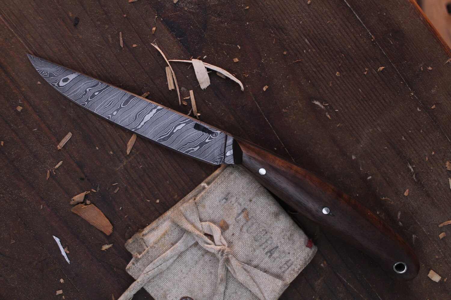 Mark Couch 4.25” Personal Steak Knife / Walnut / Forged Alaskan Damascus