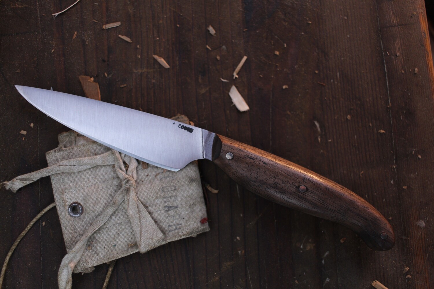 Mark Couch 4” Drop Point Hunter / Walnut / Forged Satin 52100