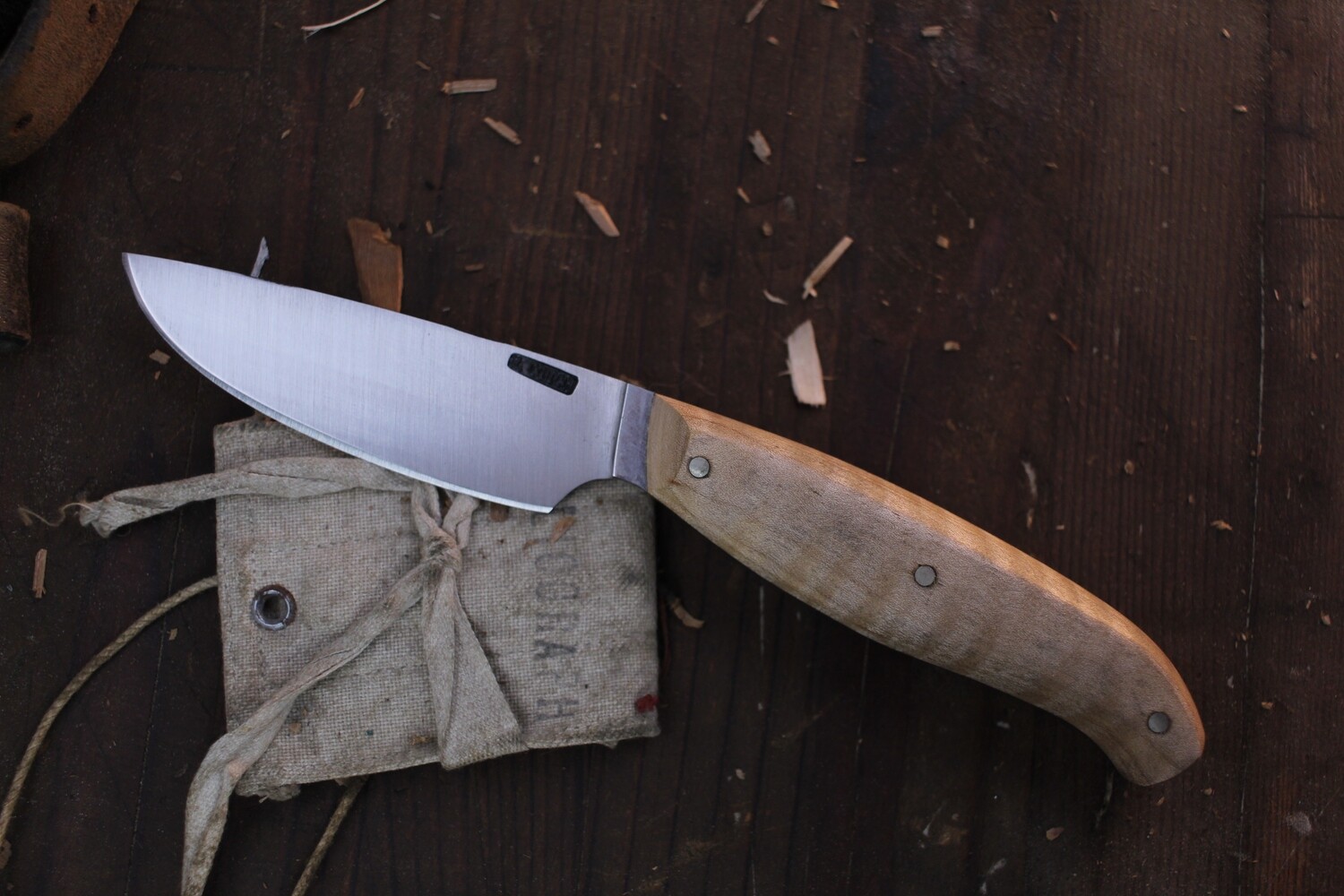 Mark Couch Small 3.5” Drop Point Hunter / Maple / Forged Satin 52100