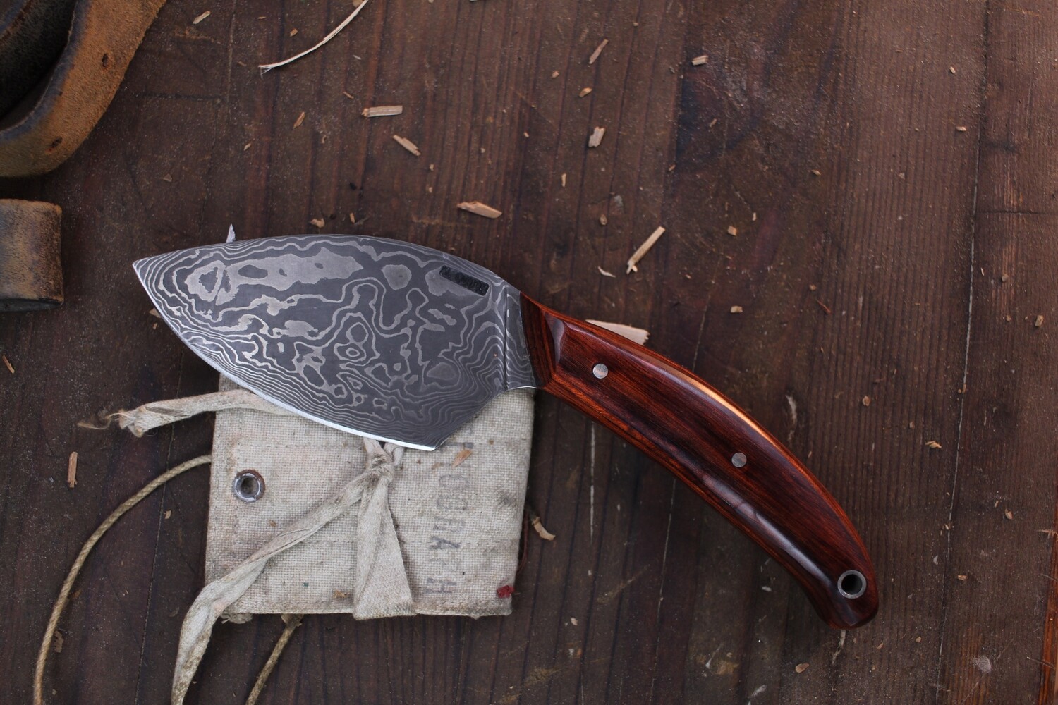 Mark Couch 3.25” Moose Skinner / Rosewood / Forged Alaskan Damascus