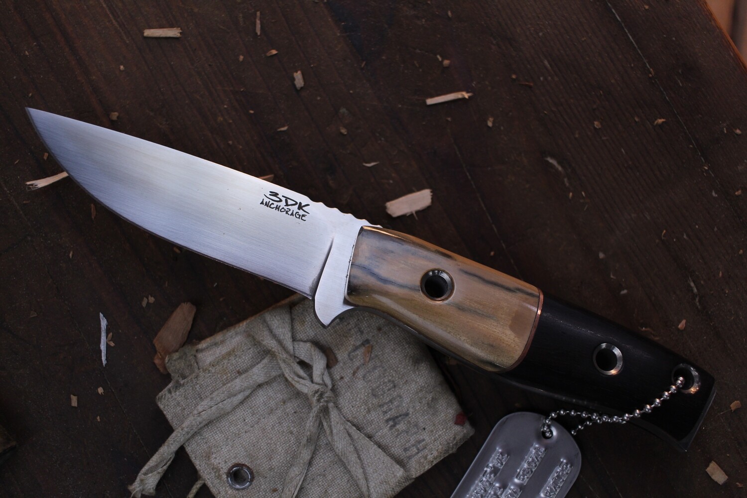 3DK MAK 4&quot; Fixed Drop Point, Convex Hand Ground M390 Blade / Mammoth Ivory &amp; Ebony Handle