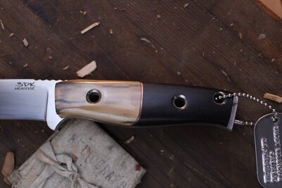 3DK MAK 4" Fixed Drop Point, Convex Hand Ground M390 Blade / Mammoth Ivory &amp; Ebony Handle