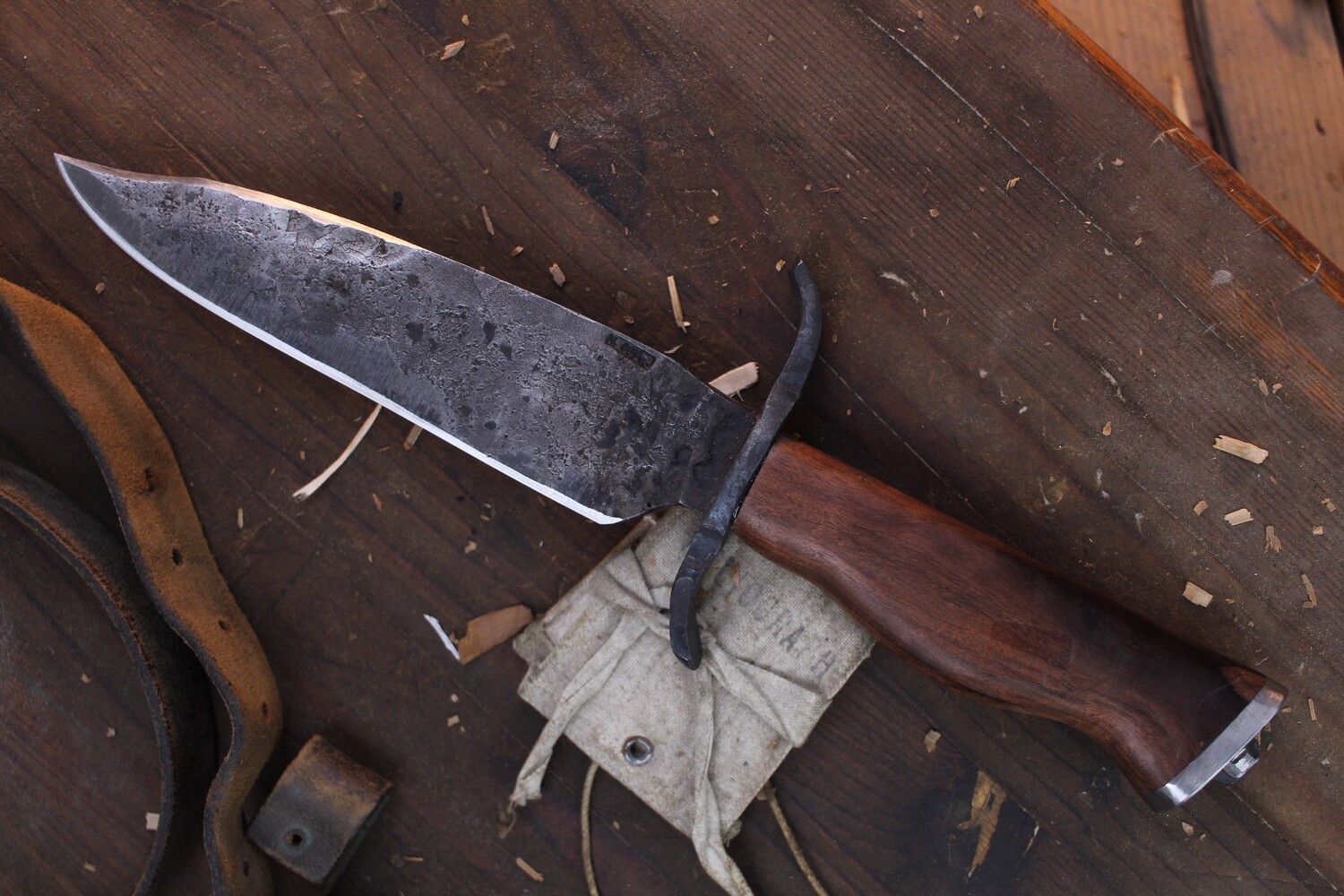 Mark Couch Backwoods Fighter 6.5” Fixed Blade / Walnut &amp; Forged Steel Guard / Forged 52100 Bowie