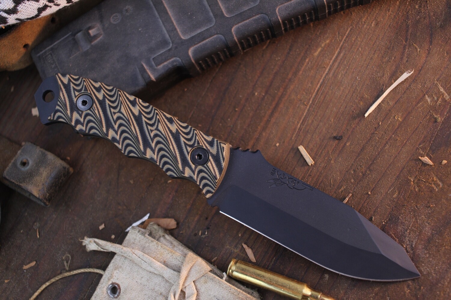 Half Face Blade Disaster Jr. 3.75” Fixed Blade / Contoured Black &amp; Tan G-10 / Sniper Grey Cerakote CPM-3V
