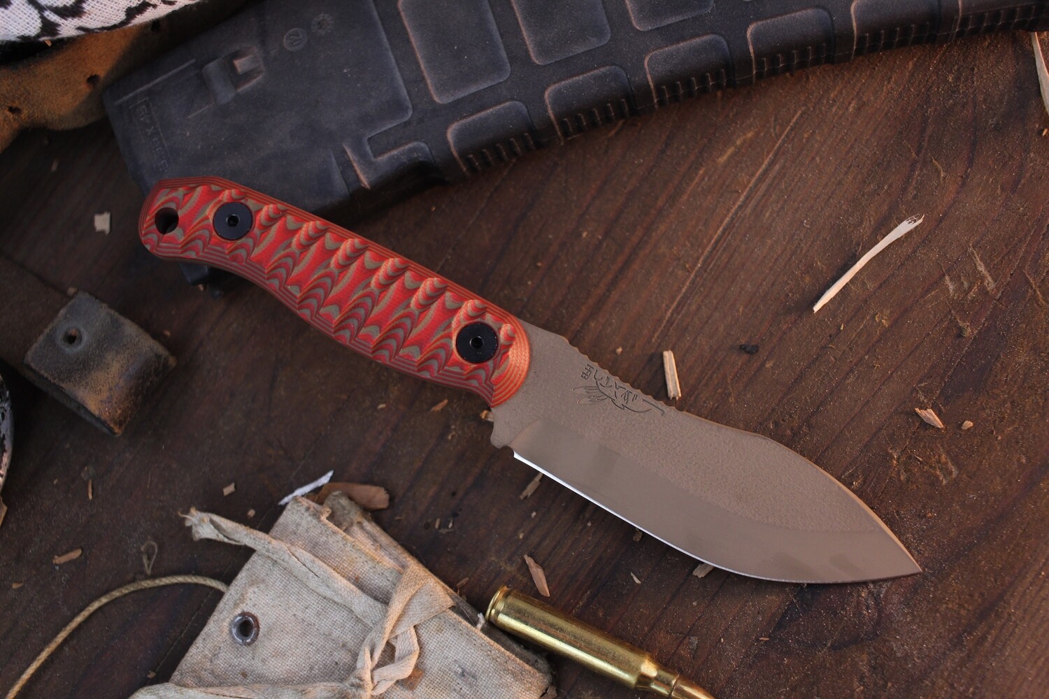 Half Face Blade Skinner Jr. 3.75&quot; Fixed Blade / Red &amp; OD Green G-10 / FDE Cerakote S45VN