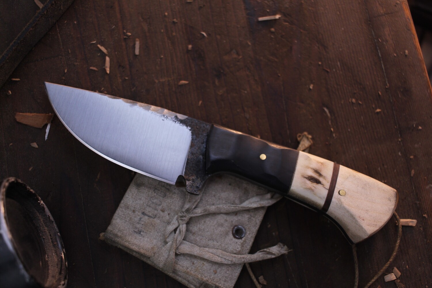 Barrett Knives Mini Strider 4” Clip Point / Maple With Moose &amp; Ebony Bolster / Alaskan Forged 1095