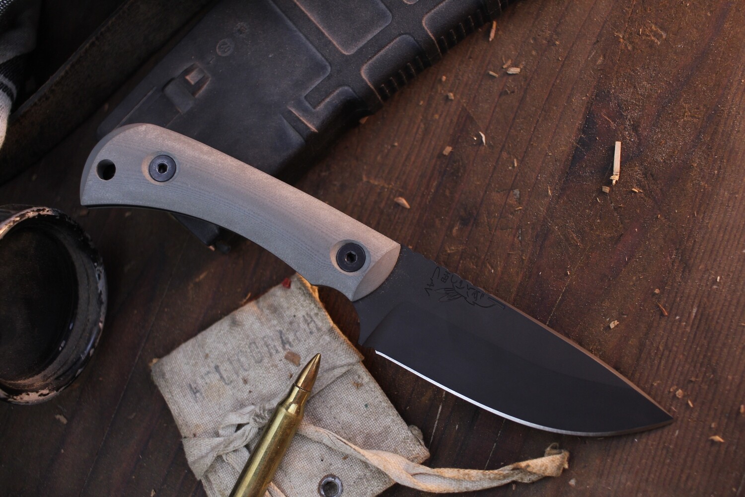Half Face Blade Cav Jr. 3.5&quot; Fixed Blade / Grey G-10 / Black Cerakote Magnacut