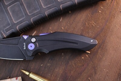 Jake Hoback Knives Sumo 3.25" Button Lock Flipper / Black DLC Titanium With Purple Hardware / Black DLC CPM 20CV ( Pre Owned )