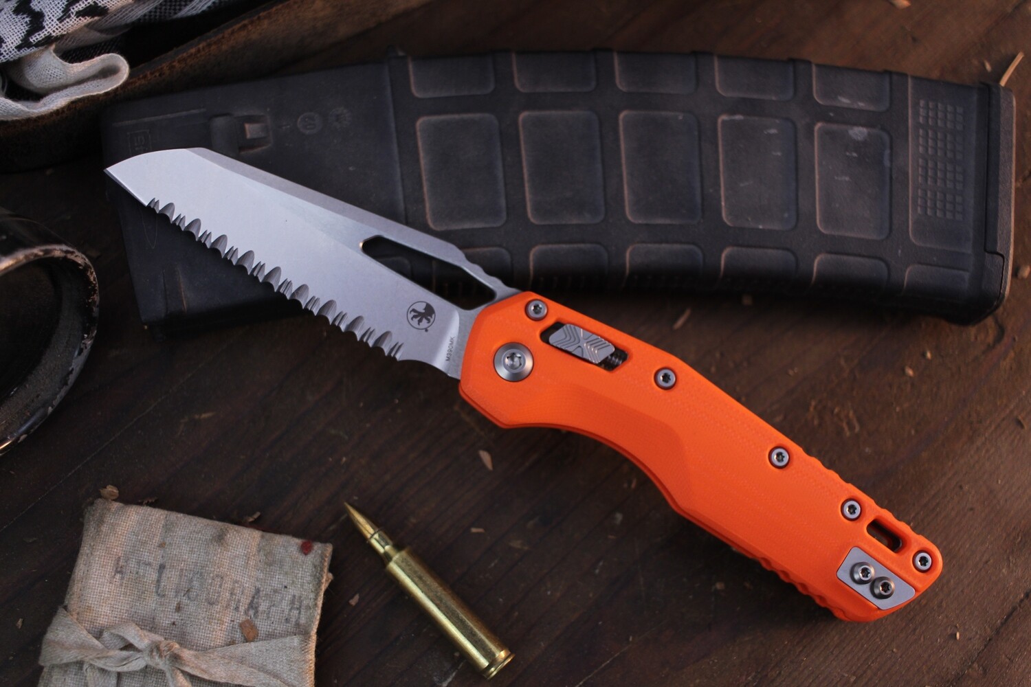 Microtech MSI 3.8&quot; Ram-Lok Folding Knife / Orange G10 / Stonewash M390MK / Fully Serrated ( Pre Owned )