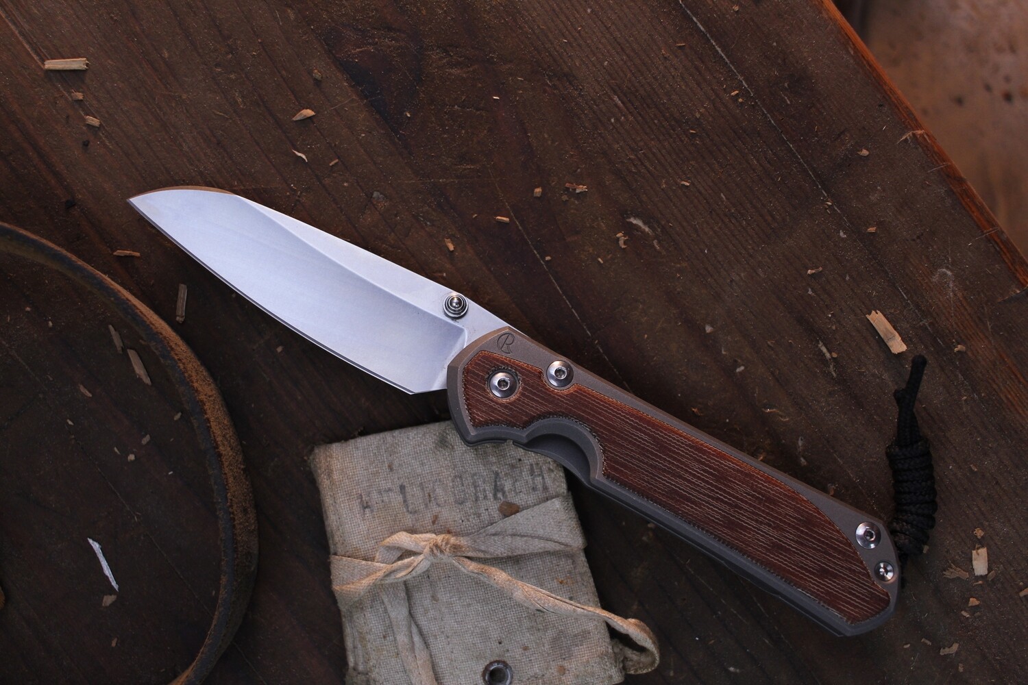 Chris Reeve Knives Large Sebenza 31 Insingo 3.625&quot; Frame Lock Knife / Natural Micarta Inlay / Stonewash Magnacut ( Pre Owned )