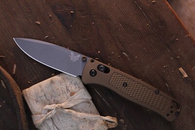 Benchmade NK Custom Bugout 3.24&quot; AXIS Lock Folder / Burnt Bronze Grivory &amp; Thumbstud / Grey S30V