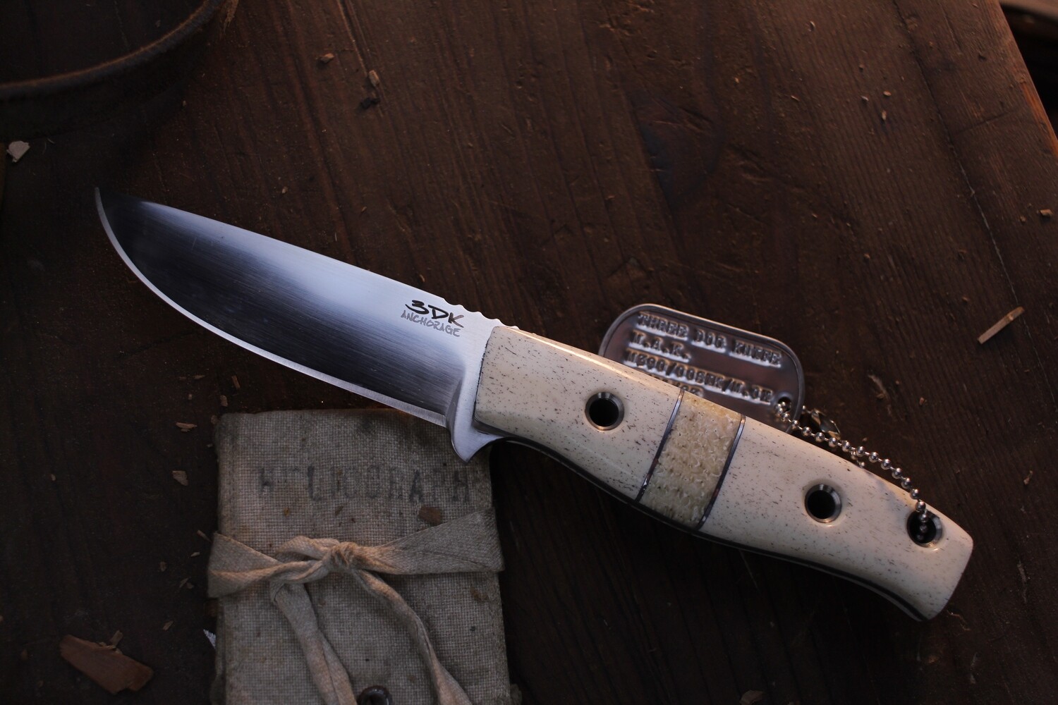 3DK MAK 4&quot; Fixed Drop Point, M390 Convex Ground Blade / Oosik Scales &amp; Musk Ox Spacer