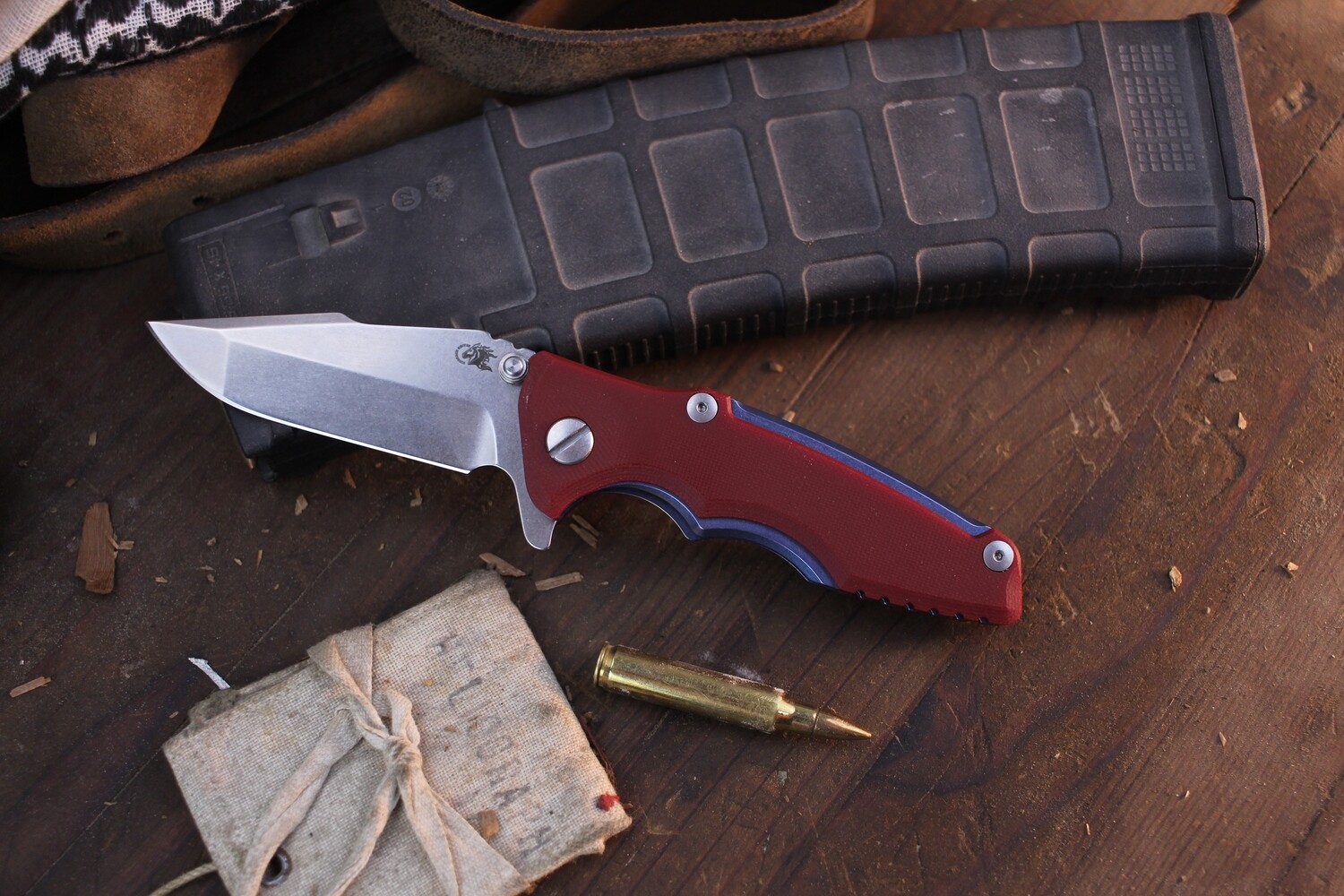 Hinderer Eklipse 3.0&quot; Framelock Folder / RED G-10 &amp; Battle Blue Titanium / Working Finish 20CV Harpoon Spanto ( Pre Owned