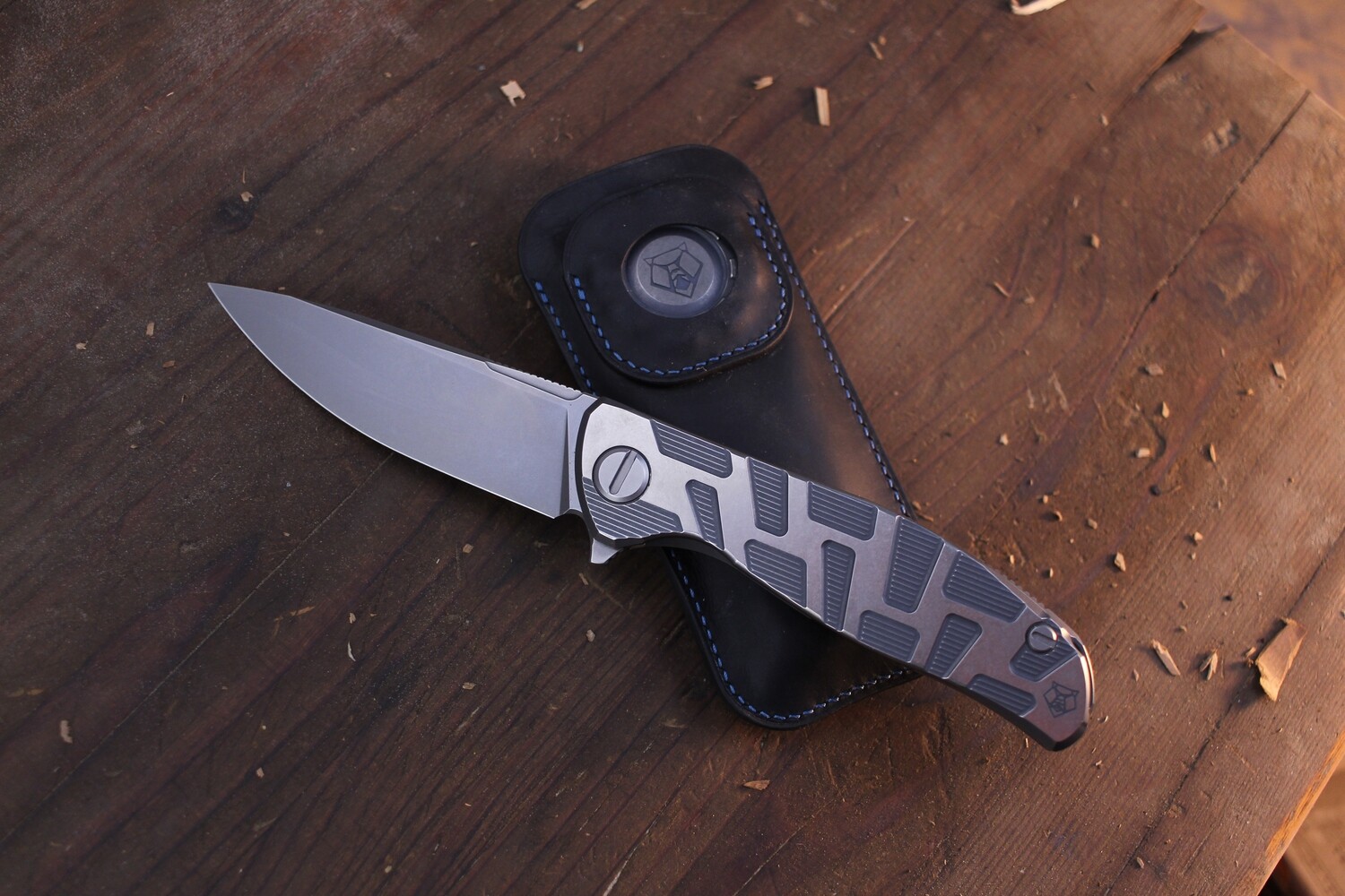 Shirogorov F95T 3.875&quot; Folding Knife / Two-Tone Milled Titanium / Bead Blasted S90V / HiTex Poker Chip ( Pre Owned )
