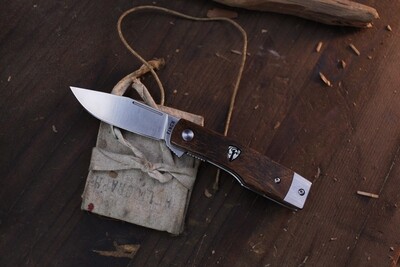 Finch Knives Hatfield 2.75" Frame Lock Flipper / Bocote Wood / Satin 154CM