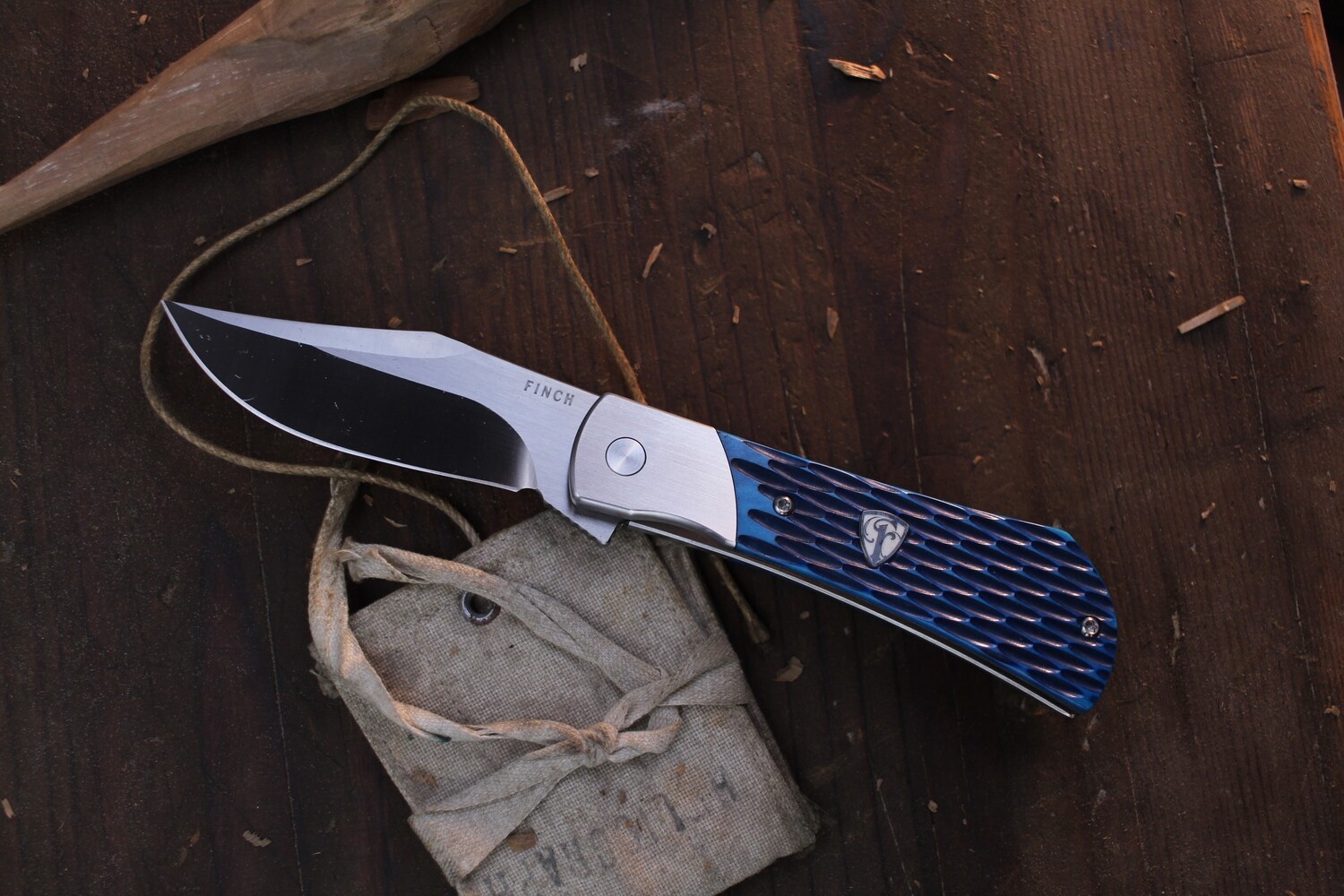 Finch Knives Flint 3.125&quot; Frame Lock Flipper / Caribbean Blue Jigged Bone / Satin 154CM