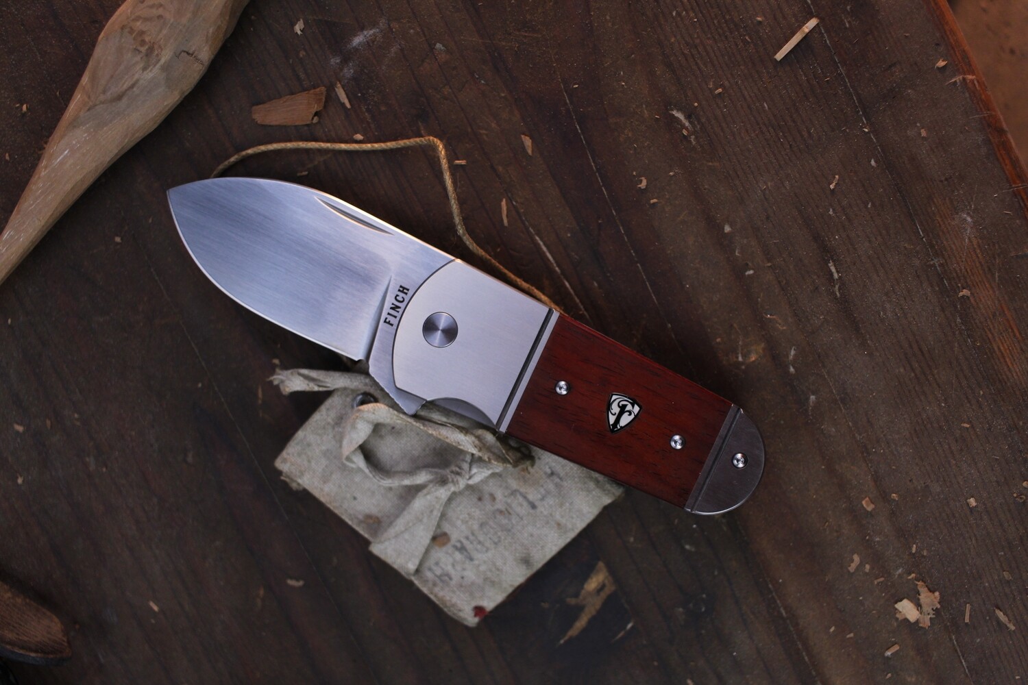 Finch Knives Buffalo Tooth 3.8&quot; Frame Lock Flipper / Cocobolo &amp; Titanium Bolster / Satin 154CM