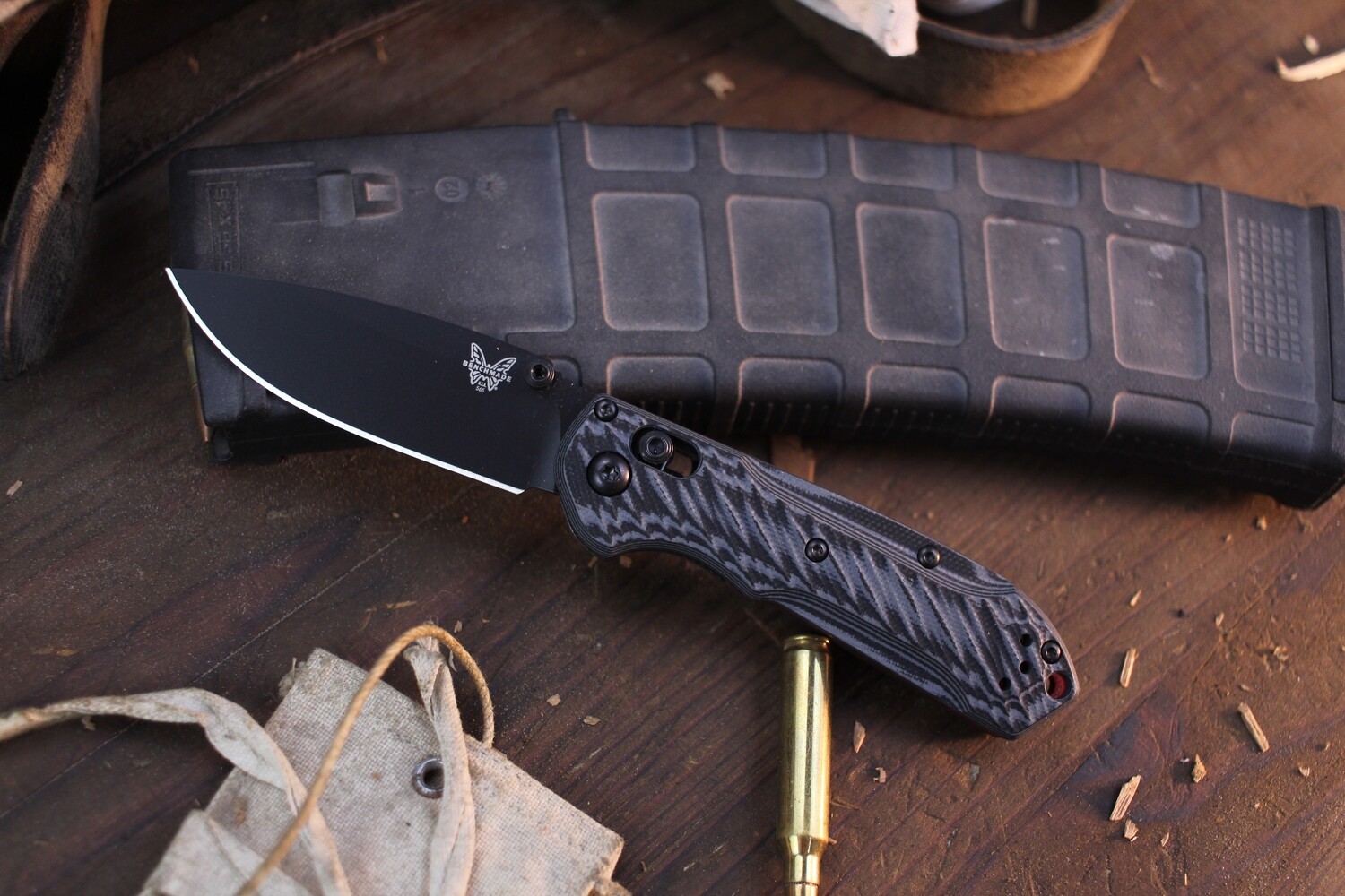 Benchmade Mini Freek 3&quot; AXIS Lock Folder / Black &amp; Grey G-10 / Black M4