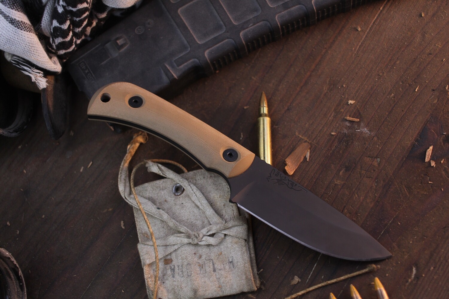 Half Face Blade Cav Jr. 3.5&quot; Fixed Blade / Coyote Tan G-10 / Black Cerakote Magnacut