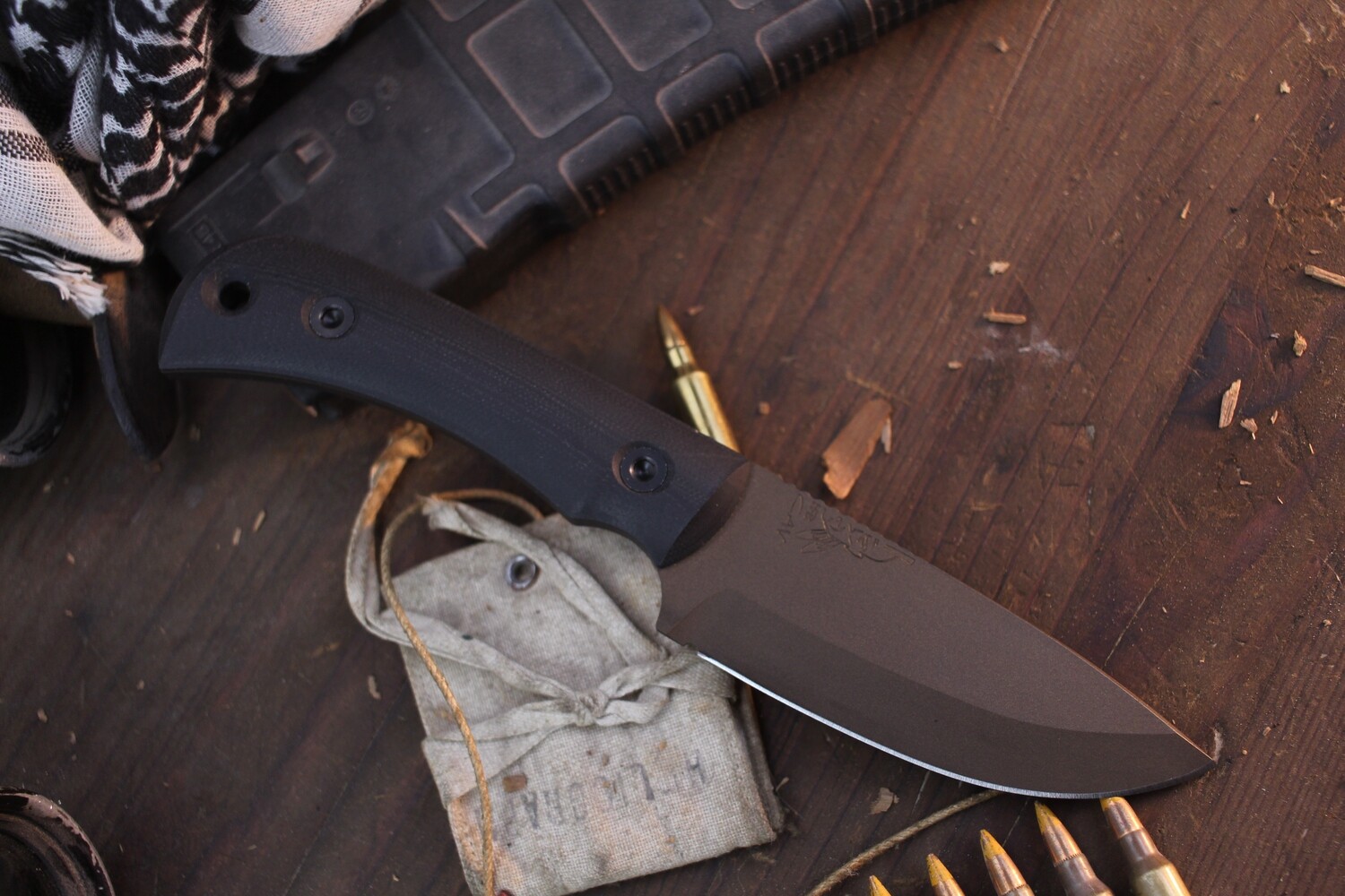 Half Face Blade Cavner 4.2&quot; Fixed Blade / Black G-10 / Burnt Bronze Cerakote Magnacut