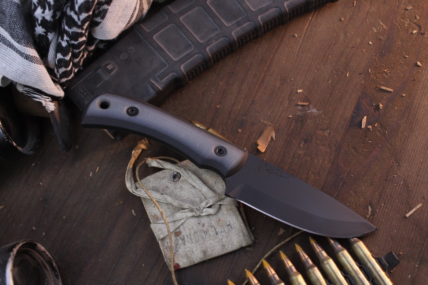 Half Face Blade Cavner 4.2&quot; Fixed Blade / Ghost G-10 / Black Cerakote Magnacut