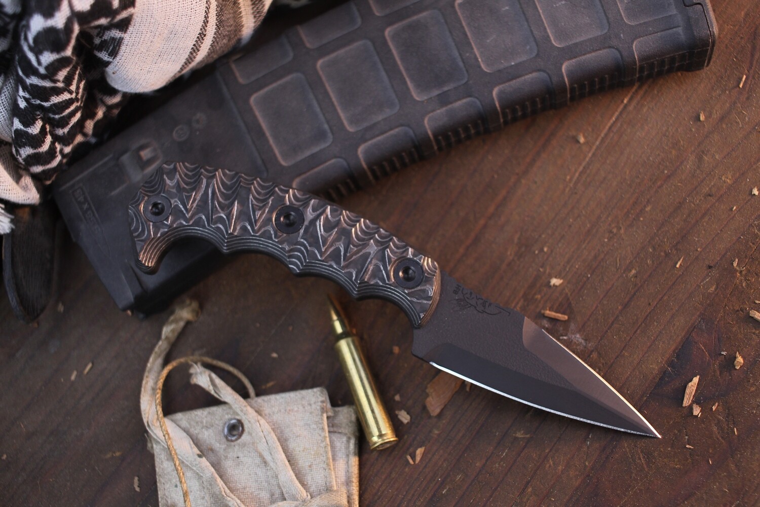 Half Face Blade Humint 3&quot; Fixed Dagger / Stainless Dragon Strike Carbon Fiber / Black Cerakote S45VN