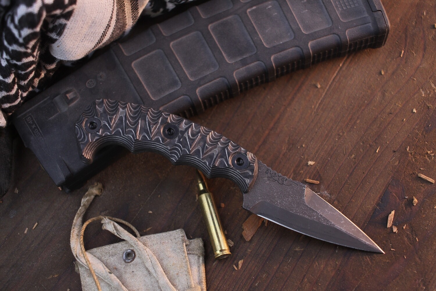 Half Face Blade Humint 3&quot; Fixed Dagger / Stainless Dragon Strike Carbon Fiber / Acid Washed  S45VN