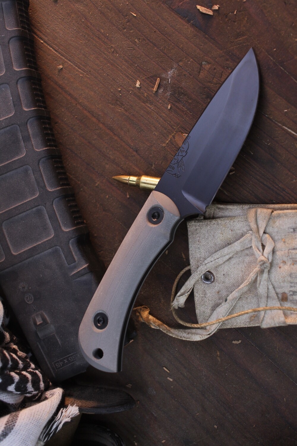 Half Face Blade Cav Jr. 3.5&quot; Fixed Blade / Grey  G-10 / Black Cerakote Magnacut