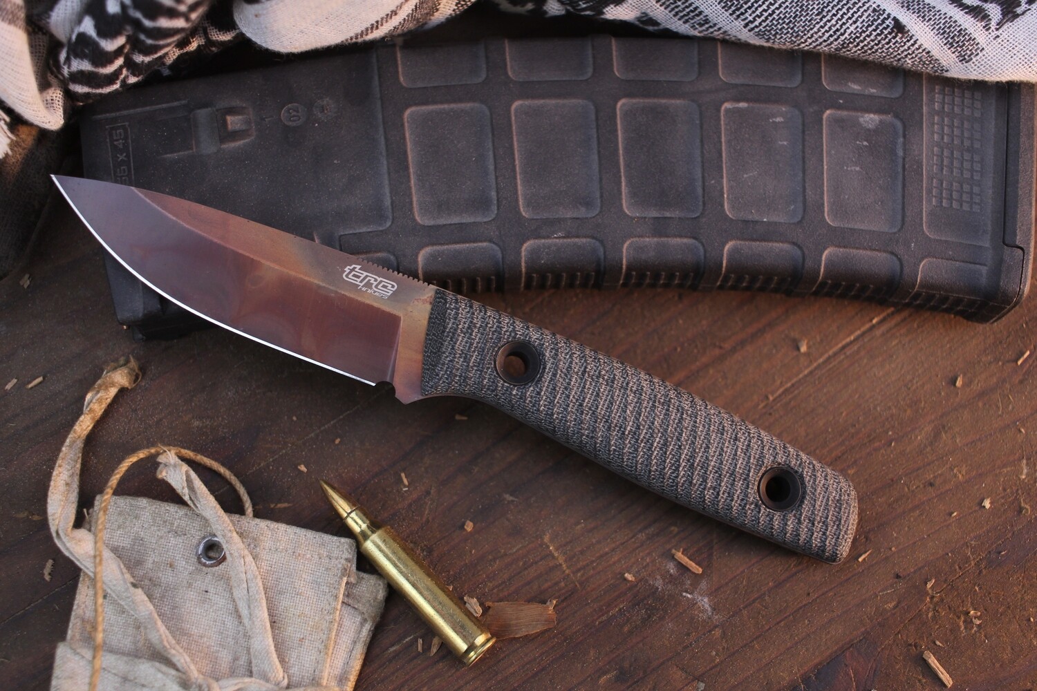 TRC Knives Classic Freedom 3.63&quot; Fixed Blade Knife / Black Micarta / Apocalyptic Finish M390 ( Pre Owned )