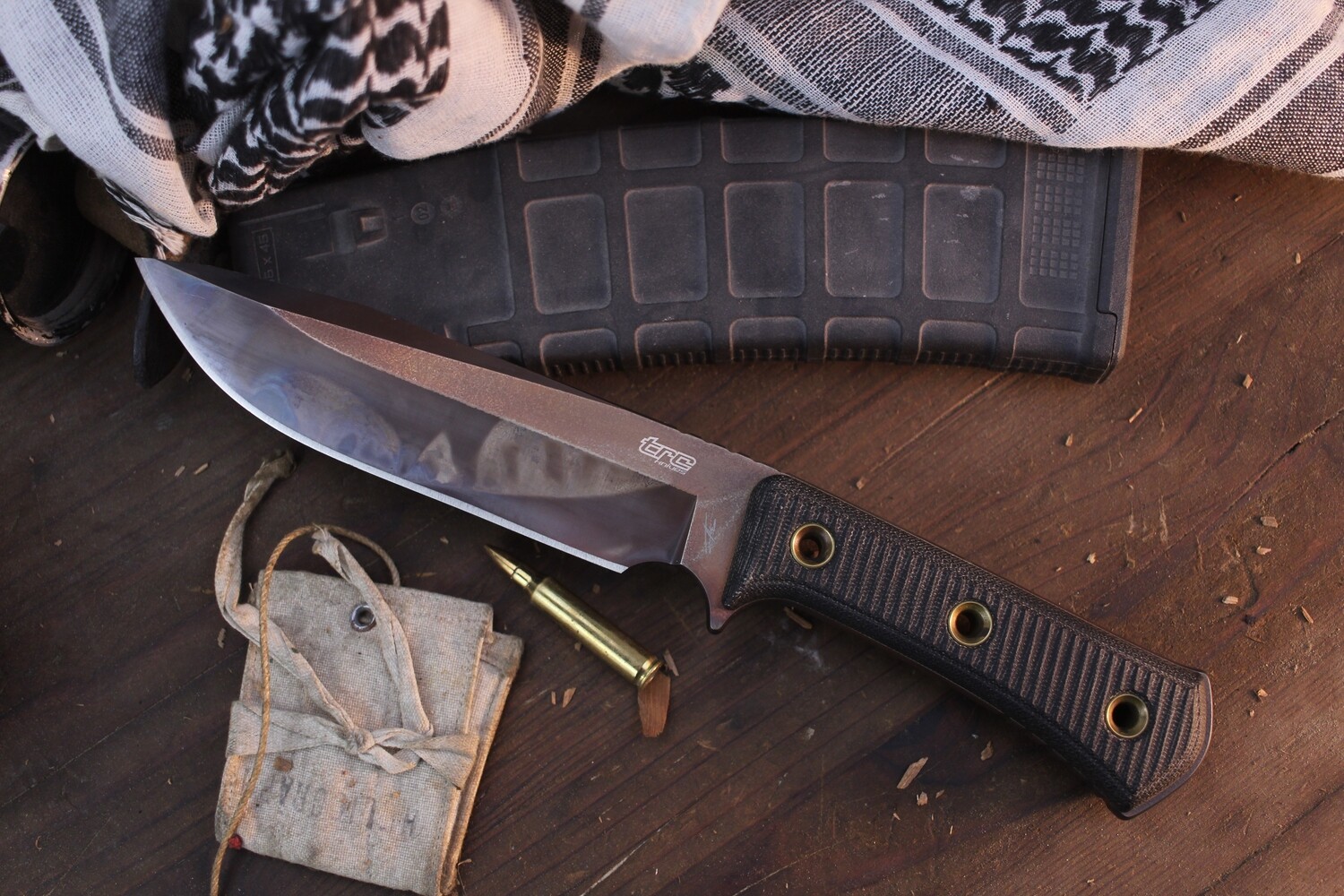 TRC Knives Apocalypse 6.78&quot; Fixed Blade Knife / Micarta / Apocalyptic Finish Elmax ( Pre Owned )