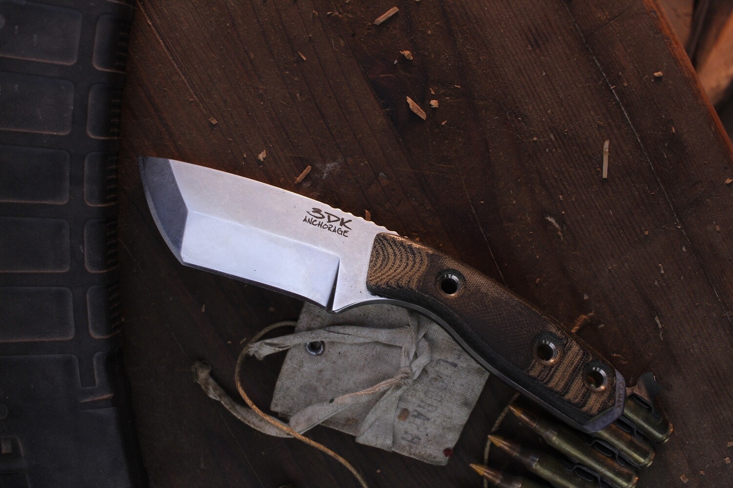 3DK Riot 3.7&quot; Fixed Tanto Point, Elmax Blade / Black Micarta Handle &amp; Kydex Sheath ( Pre Owned )