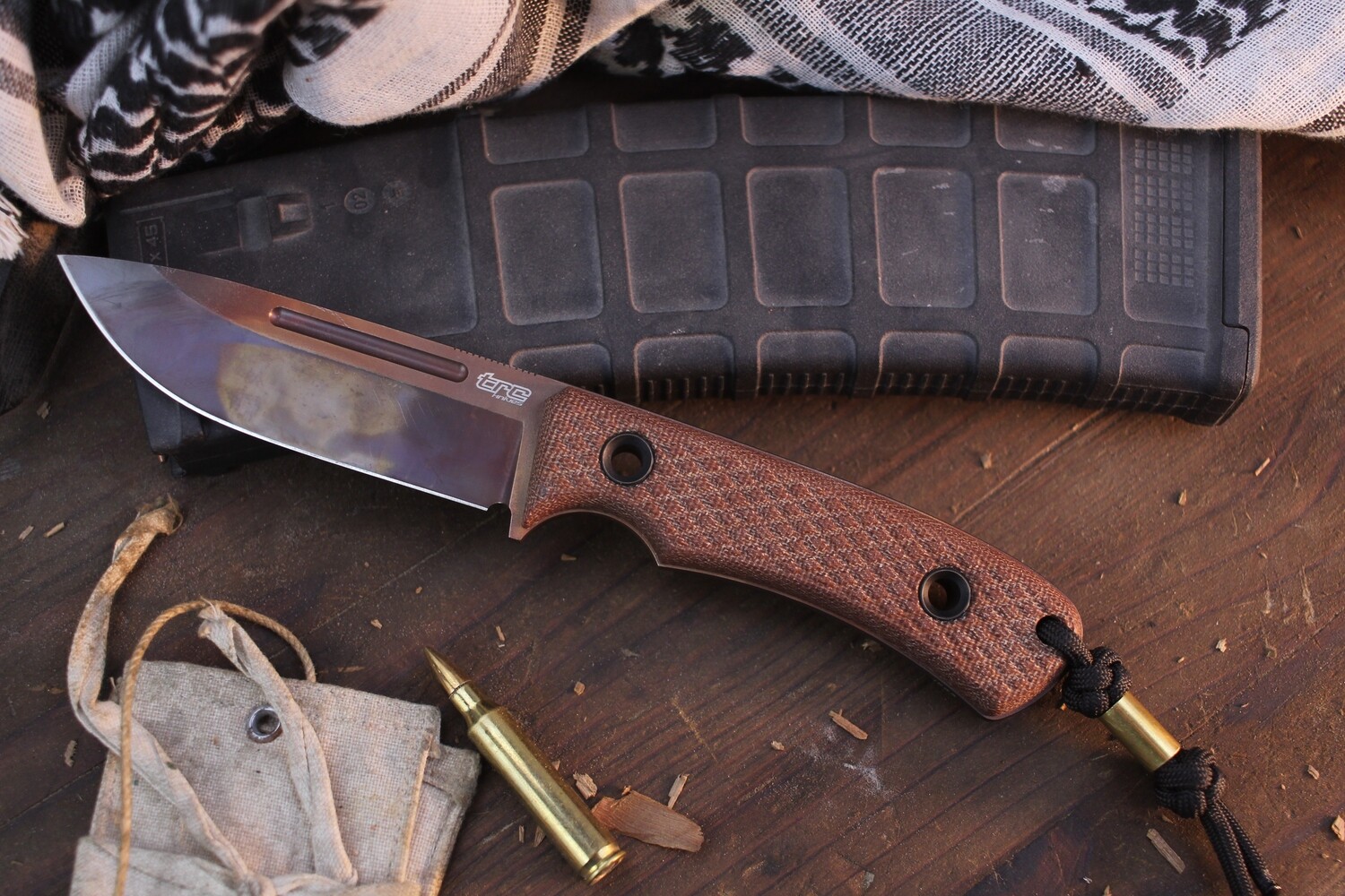 TRC Knives k1-S 3.9&quot; Fixed Blade Knife / Natural Micarta / Apocalpytic Finish Elmax ( Pre Owned )