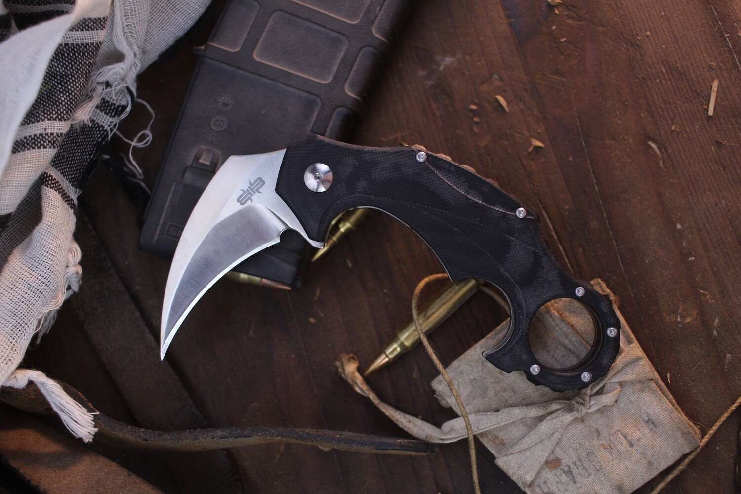 Brous Blades Enforcer 2.5&quot; Linerlock Karambit / Black G-10 / Satin D2 ( Pre Owned )