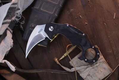 Brous Blades Enforcer 2.5&quot; Linerlock Karambit / Black G-10 / Satin D2 ( Pre Owned )