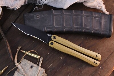 Brous Blades B3 4.25&quot; Balisong / Burnt Bronze Cerakote Stainless / Black D2 ( Pre Owned )
