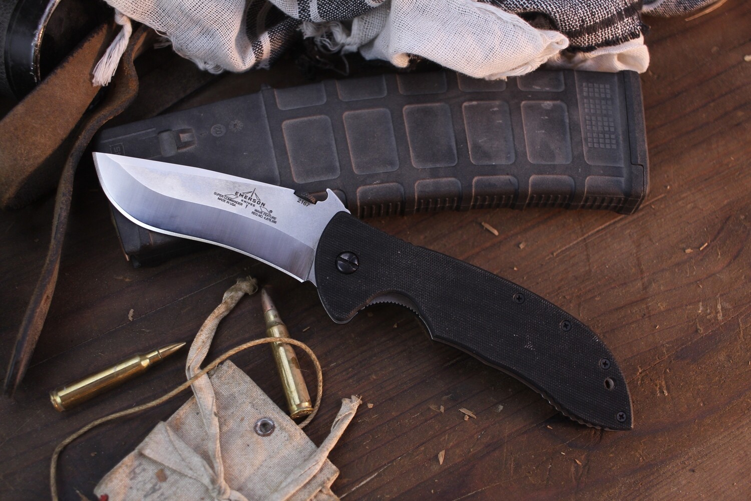 Emerson Super Commander SF 4&quot; Wave Opening Folder / Black G10 / Stonewash 154CM ( Pre Owned )
