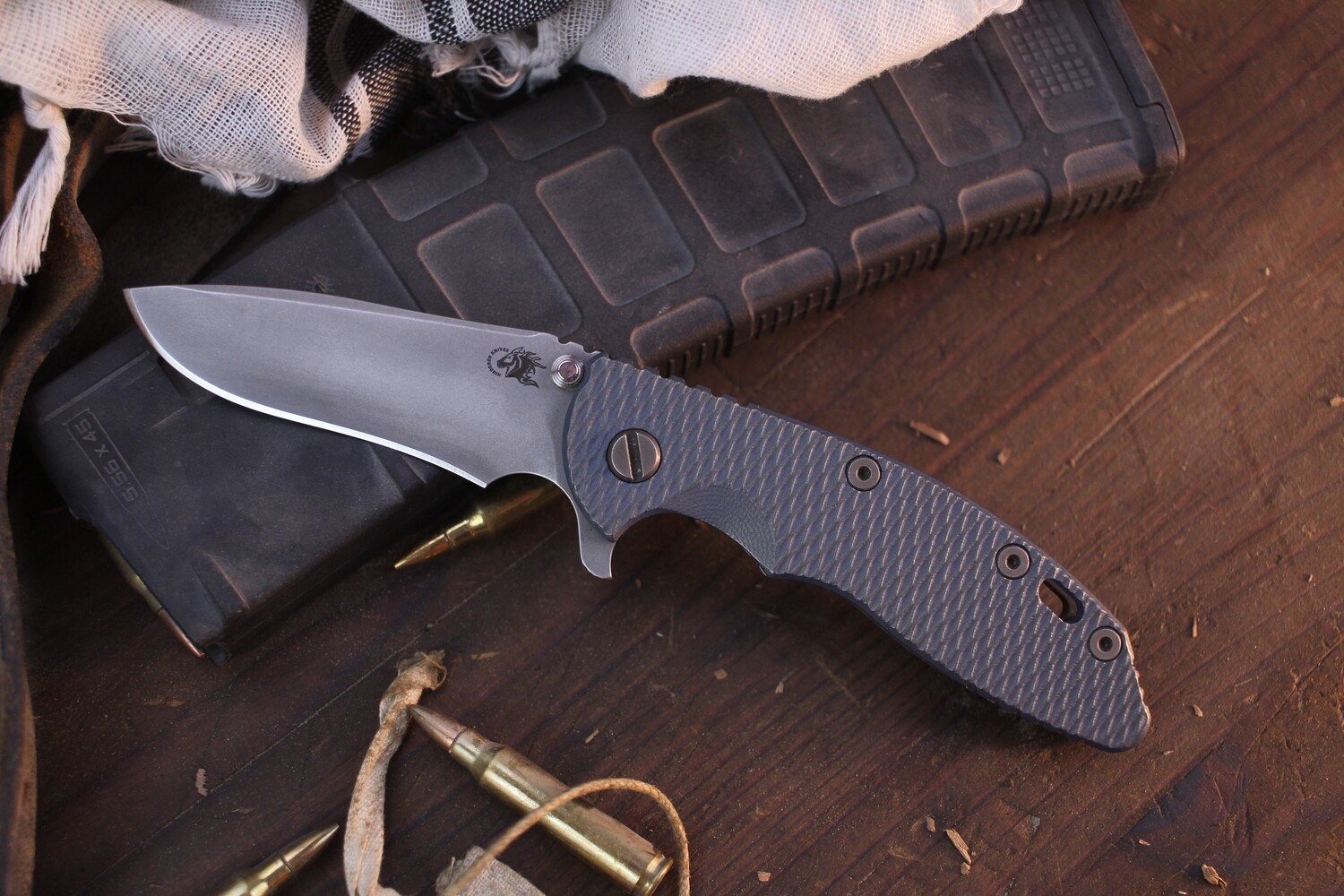 Hinderer XM-18 3.5&quot; Framelock Flipper / Northern Lights G-10 &amp; Bronze Hardware / Stonewashed 20CV Recurve ( Pre Owned )