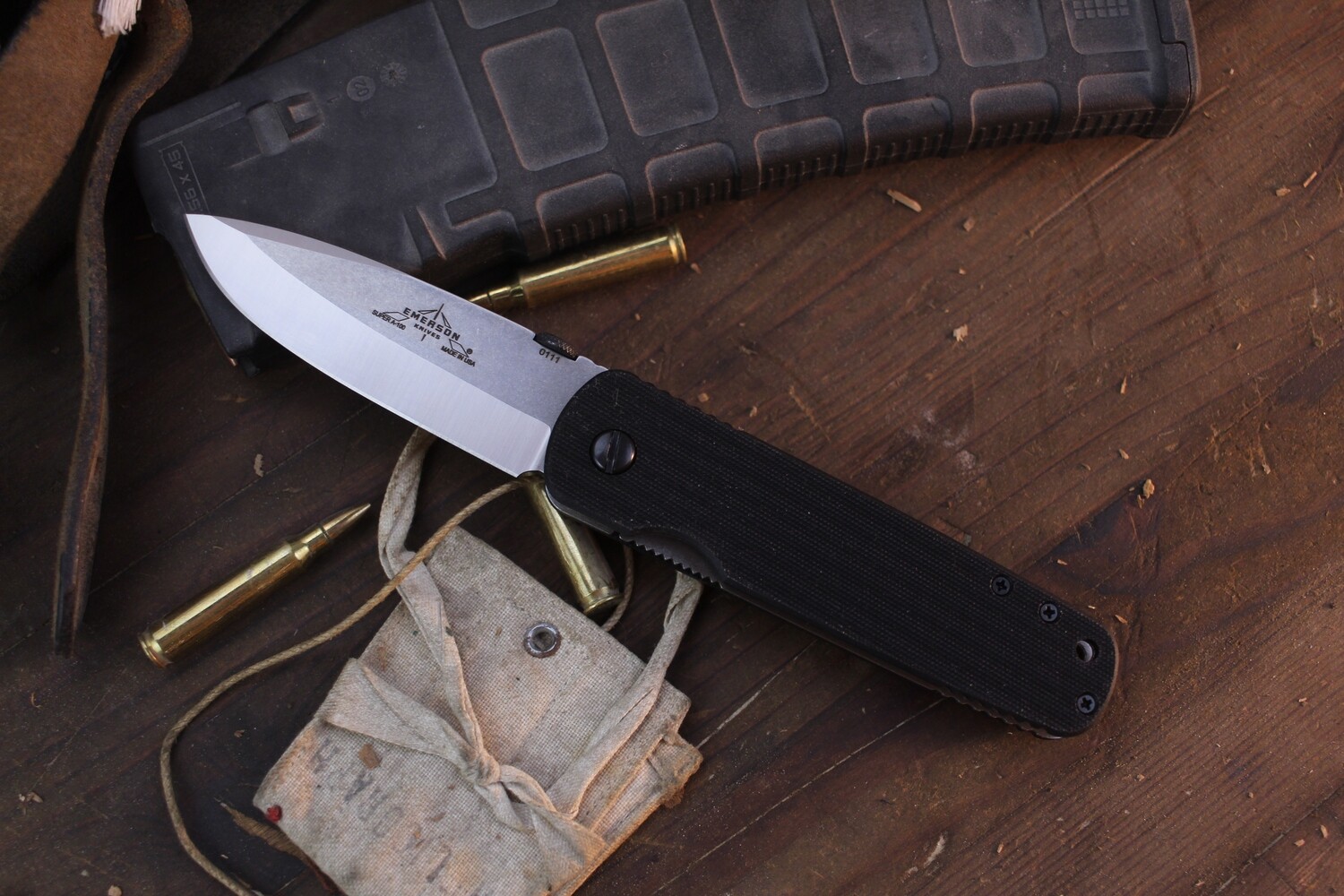 Emerson Super  A-100-SF 3.7&quot; Front Flipper / Black G10 / Stonewash 154CM ( Pre Owned )