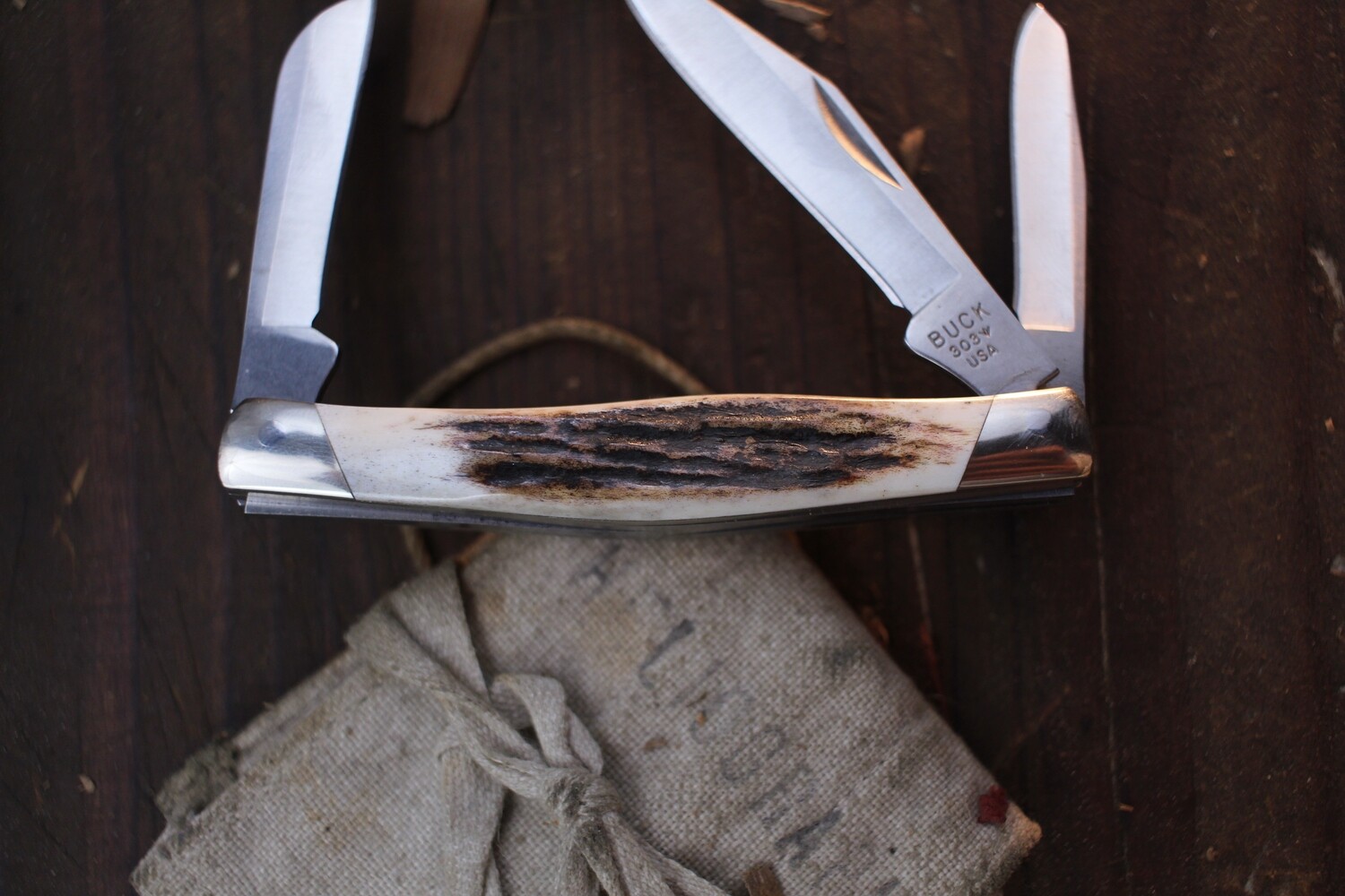 Buck Limited Edition  303 Cadet 3.25&quot; Closed 3 Blade Slipjoint / Stag Horn / Satin 420HC ( Pre Owned )